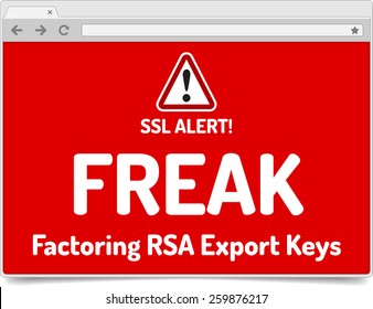FREAK - Factoring RSA Export Keys Security - Warning in simple opened browser with shadow on white background 