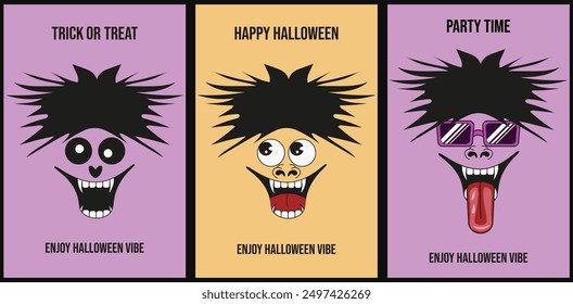 Freak Halloween poster cover design template. Weird funky Vampire. Time to Halloween party. Flat vector aesthetic can used night club invitation, greeting card print. EPS 10