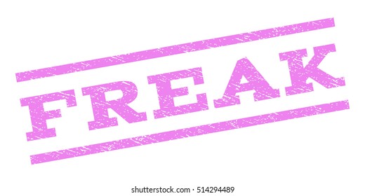 Freak watermark stamp. Text tag between parallel lines with grunge design style. Rubber seal stamp with dirty texture. Vector violet color ink imprint on a white background.