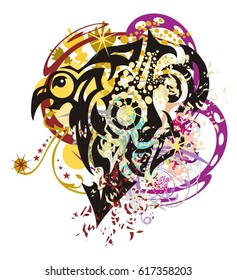 Freakish eagle splashes. The stylized eagle in grunge style