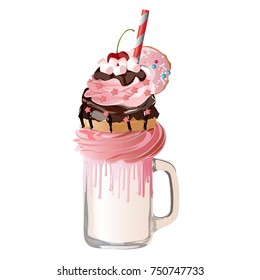 Freakshakes. Extreme milkshake. Vector illustration.