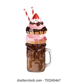 Freakshakes. Extreme milkshake. Vector illustration.