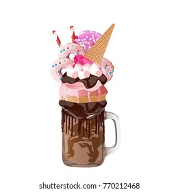 Freakshakes. Extreme milkshake. Vector illustration.