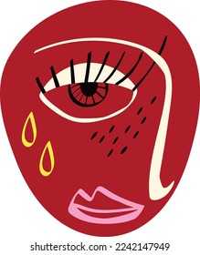 Freaky Abstract sad face. Funky Bizarre face . modern art doodle style. Vector illustration in doodle style