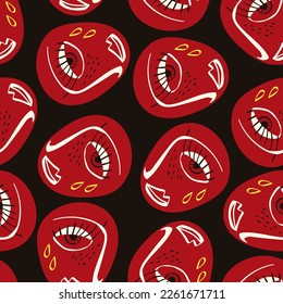 Freaky Abstract sad face seamless pattern. Funky Bizarre face background . Valentine's Day Card in modern doodle style