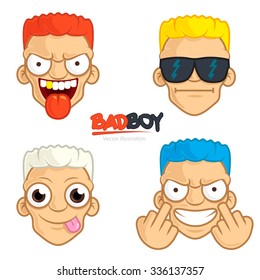 Freaky Bad Mad Angry Boy Face Vector Icon Illustration