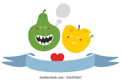 Freaky fruits. Vector illustration.