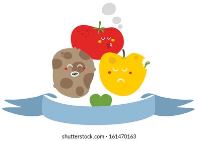 Freaky fruits and vegetables. Vector illustration.