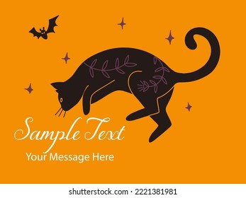 Freaky Halloween Black Cat Vector Card Background