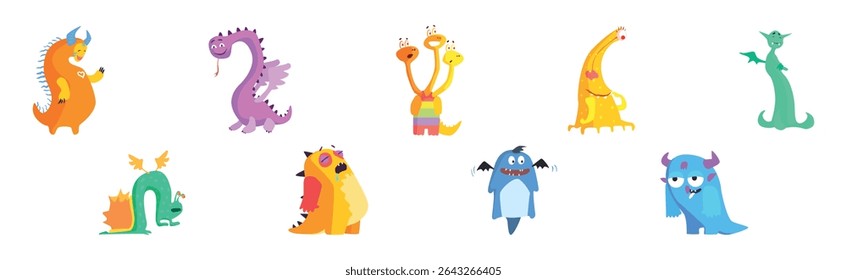 Freaky Monster Character with Funny Face Vector Set