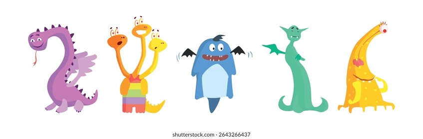 Freaky Monster Character with Funny Face Vector Set