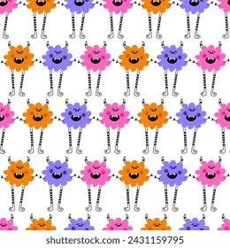 Freaky Multicolor Monsters Vector Seamless Pattern
