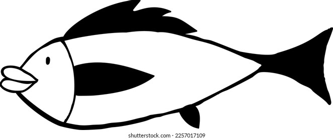 Freaky quirky fishes . Card in modern doodle style. Vector illustration