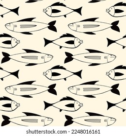 Freaky quirky fishes pattern in modern doodle style. Vector illustration