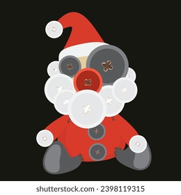 Freaky Santa Claus doll made from buttons flat design vector illustration.