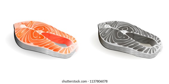 Freash salmon fish raw steak. Sea food vector illustration for your market prices, commercial needs, menu.