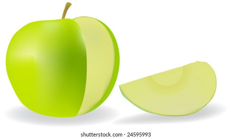 A frech green apple with cut, vector illustration over white. To see similar please visit my gallery.