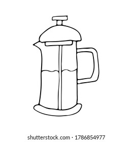 Frech press coffee maker doodle icon. Hand drawn coffee maker icon in vector. 