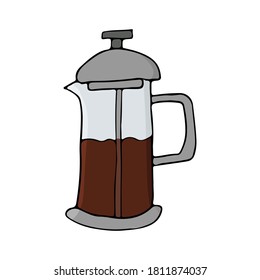 Frech press coffee maker icon. Flat coffee maker illustration in vector. 