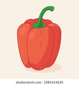 Frech red belll pepper vegetable isolated on light background. Vector flat illustration