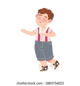 Freckled Boy Dancing and Moving to Music Vector Illustration