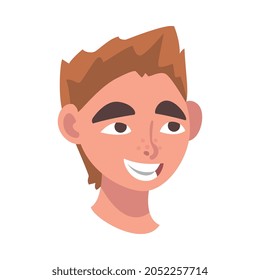Freckled Woman Head with Happy Look as Facial Expression Vector Illustration