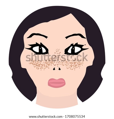 Freckles on the face. Pigmentation on the skin. A pigmented spot on the skin of the face. Before and after treatment. Vector illustration