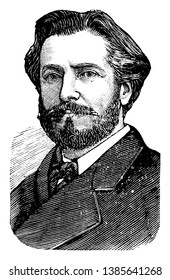 Frederic Auguste Bartholdi, 1834-1904, he was a French sculptor, famous for designing Statue of Liberty, vintage line drawing or engraving illustration