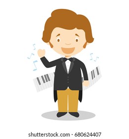 Frederic Chopin cartoon character. Vector Illustration. Kids History Collection.