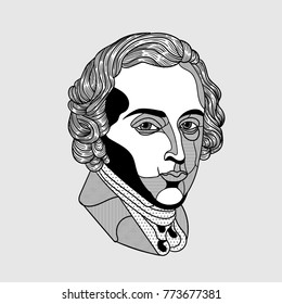 Frederic Francois Chopin. Vector Illustration Hand Drawn. 