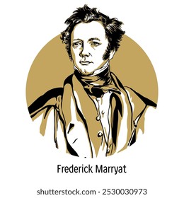 Frederick Marryat foi um navegador, escritor e autor inglês de romances de aventura. Ilustração de vetor desenhada à mão