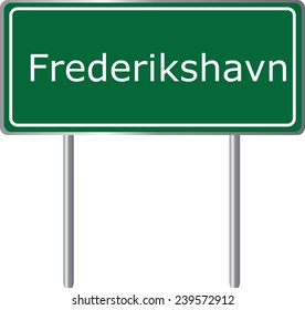 Frederikshavn, Denmark, road sign green vector illustration, road table
