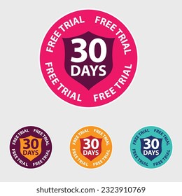 Free 30 Days Trail Pictogram icon, symbol, seal, badge,stamp, emble, logo, sign, packaging, try, one month free trial, marketing, business, promotion, sale, online shoping, tag, special offer.