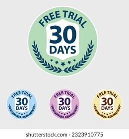 Free 30 Days Trail Pictogram icon, symbol, seal, badge,stamp, emble, logo, sign, packaging, try, one month free trial, marketing, business, promotion, sale, online shoping, tag, special offer.