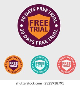 Free 30 Days Trail Pictogram icon, symbol, seal, badge,stamp, emble, logo, sign, packaging, try, one month free trial, marketing, business, promotion, sale, online shoping, tag, special offer.