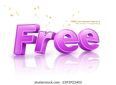 Free 3D font discount template represents discounts and freebies in sales. Used in online sales businesses. 3D vector illustration.