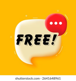 Free. 3D speech bubble with bold lettering. Colorful pop art style. Vector illustration for business, motivation, and advertising.
