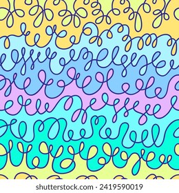Free abstract style line drawing scribbles hand drawn loop doodle vector seamless pattern. Minimalistic modern design. Multicolor seamless pattern multicolor seamless pattern.Naive children's colors.