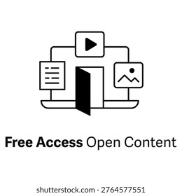 Free Access Open Content Icon, Public Content Availability and Open Resource Sharing for Digital Platforms, Enabling Unrestricted Access and Knowledge Distribution