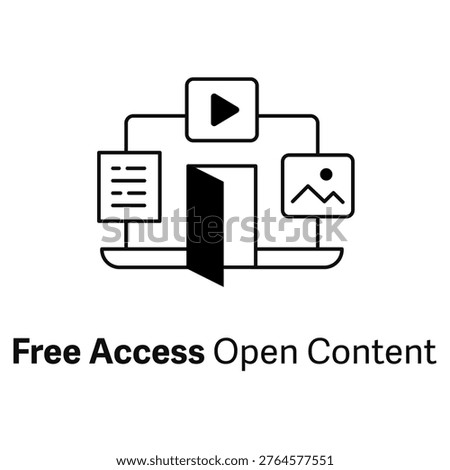 Free Access Open Content Icon, Public Content Availability and Open Resource Sharing for Digital Platforms, Enabling Unrestricted Access and Knowledge Distribution