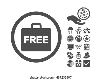 Free Accounting icon with bonus pictogram. Vector illustration style is flat iconic symbols, gray color, white background.