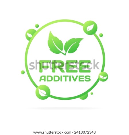Free additives sign. Flat, green, leaf icons, free additives sign, green earth style. Vector icon