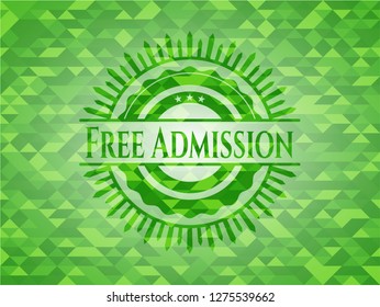 Free Admission green emblem with mosaic background