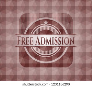 Free Admission red geometric pattern emblem. Seamless.