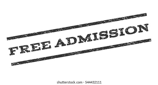 Free Admission watermark stamp. Text tag between parallel lines with grunge design style. Rubber seal stamp with unclean texture. Vector gray color ink imprint on a white background.