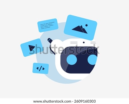 Free AI image and video generator tools to convert text into images or videos. Generate visuals or writing content with artificial intelligence apps. Vector illustration and icons