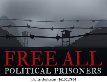 Free all political prisoners vector poster design. Protest Banner. Billboard in defense of the innocent.