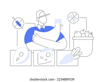 Free from antibiotics hormones GMO foods abstract concept vector illustration. Organic products livestock, organic farming, choose healthy foods, rich nutrient diet, farm market abstract metaphor.
