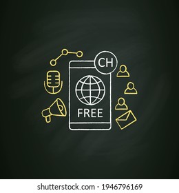 Free application chalk icon. Chatting for everyone. Public app. Global social media. Communication concept. Isolated vector illustration on chalkboard