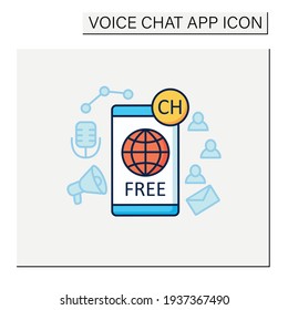 Free application color icon. Chatting for everyone. Public app. Global social media. Communication concept. Isolated vector illustration